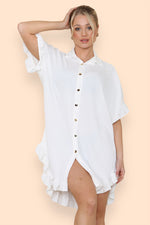 Load image into Gallery viewer, Oversized Italian Gold Button Pleated Frill Ruffle Dress Top
