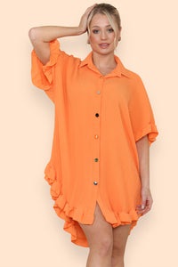 Oversized Italian Gold Button Pleated Frill Ruffle Dress Top