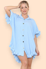 Load image into Gallery viewer, Oversized Italian Gold Button Pleated Frill Ruffle Dress Top
