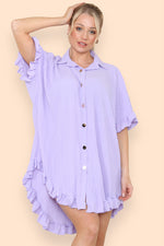 Load image into Gallery viewer, Oversized Italian Gold Button Pleated Frill Ruffle Dress Top
