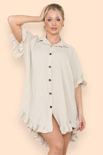 Load image into Gallery viewer, Oversized Italian Gold Button Pleated Frill Ruffle Dress Top
