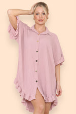 Load image into Gallery viewer, Oversized Italian Gold Button Pleated Frill Ruffle Dress Top

