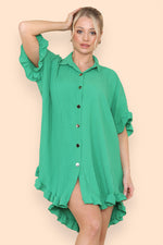 Load image into Gallery viewer, Oversized Italian Gold Button Pleated Frill Ruffle Dress Top
