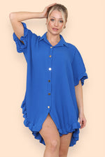 Load image into Gallery viewer, Oversized Italian Gold Button Pleated Frill Ruffle Dress Top
