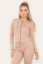 Load image into Gallery viewer, Front Pocket Zip Suit Ribbed Hooded Lounge Wear Set
