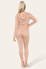 Load image into Gallery viewer, Front Pocket Zip Suit Ribbed Hooded Lounge Wear Set

