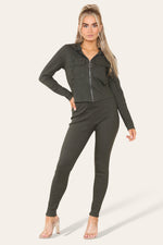 Load image into Gallery viewer, Front Pocket Zip Suit Ribbed Hooded Lounge Wear Set

