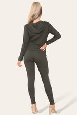 Load image into Gallery viewer, Front Pocket Zip Suit Ribbed Hooded Lounge Wear Set
