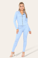 Load image into Gallery viewer, Front Pocket Zip Suit Ribbed Hooded Lounge Wear Set

