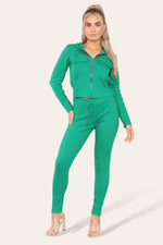 Load image into Gallery viewer, Front Pocket Zip Suit Ribbed Hooded Lounge Wear Set
