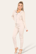 Load image into Gallery viewer, Front Pocket Zip Suit Ribbed Hooded Lounge Wear Set
