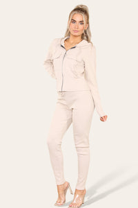 Front Pocket Zip Suit Ribbed Hooded Lounge Wear Set
