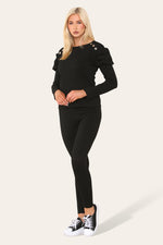 Load image into Gallery viewer, Frilled Sleeves Shoulder Golden Button Lounge Wear Set
