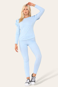 Frilled Sleeves Shoulder Golden Button Lounge Wear Set