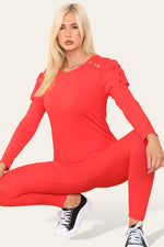 Load image into Gallery viewer, Frilled Sleeves Shoulder Golden Button Lounge Wear Set
