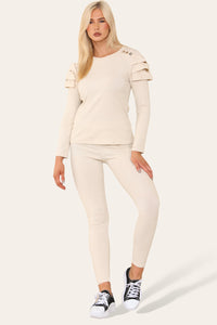 Frilled Sleeves Shoulder Golden Button Lounge Wear Set