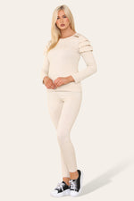 Load image into Gallery viewer, Frilled Sleeves Shoulder Golden Button Lounge Wear Set
