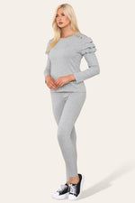 Load image into Gallery viewer, Frilled Sleeves Shoulder Golden Button Lounge Wear Set
