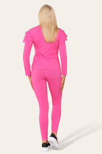 Frilled Sleeves Shoulder Golden Button Lounge Wear Set