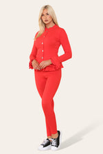 Load image into Gallery viewer, Long Sleeves Peplum Front Buttons Frilled Hem Lounge Wear Set
