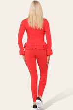 Load image into Gallery viewer, Long Sleeves Peplum Front Buttons Frilled Hem Lounge Wear Set
