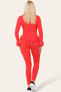 Long Sleeves Peplum Front Buttons Frilled Hem Lounge Wear Set