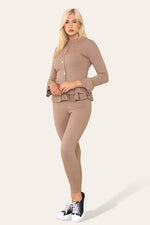 Load image into Gallery viewer, Long Sleeves Peplum Front Buttons Frilled Hem Lounge Wear Set
