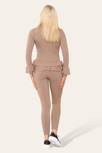 Long Sleeves Peplum Front Buttons Frilled Hem Lounge Wear Set