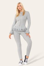 Load image into Gallery viewer, Long Sleeves Peplum Front Buttons Frilled Hem Lounge Wear Set
