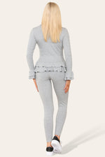 Load image into Gallery viewer, Long Sleeves Peplum Front Buttons Frilled Hem Lounge Wear Set
