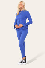 Load image into Gallery viewer, Long Sleeves Peplum Front Buttons Frilled Hem Lounge Wear Set
