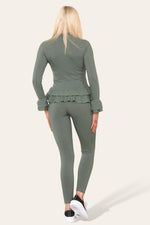 Load image into Gallery viewer, Long Sleeves Peplum Front Buttons Frilled Hem Lounge Wear Set
