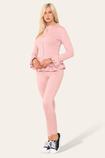 Load image into Gallery viewer, Long Sleeves Peplum Front Buttons Frilled Hem Lounge Wear Set
