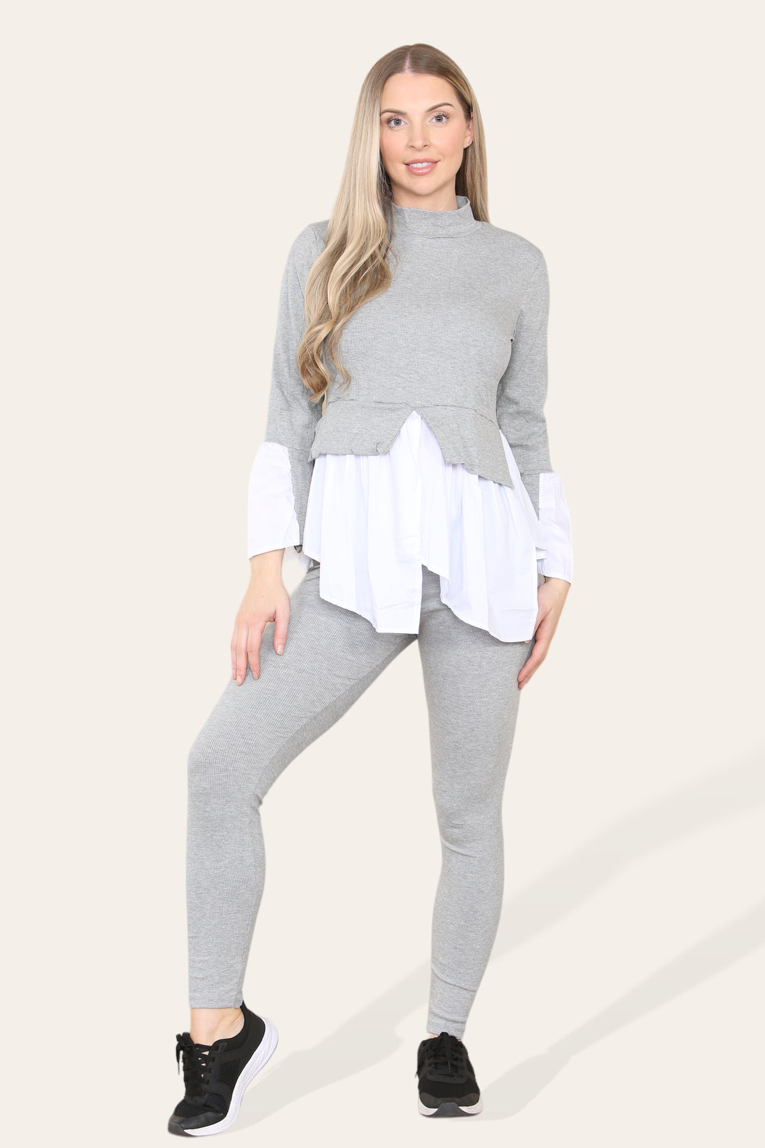 Ribbed Lounge Wear Flared Shirt & Leggings Co-Ord Set