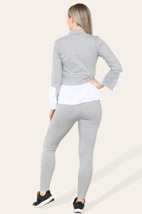 Ribbed Lounge Wear Flared Shirt & Leggings Co-Ord Set