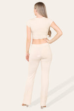 Load image into Gallery viewer, Tie Belt Front Cropped Loungewear Ribbed Trousers Set
