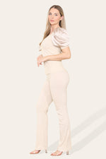 Load image into Gallery viewer, Silky Satin Puff Sleeves Ribbed Lounge Set
