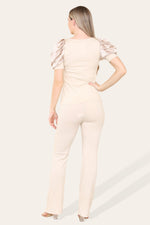 Load image into Gallery viewer, Silky Satin Puff Sleeves Ribbed Lounge Set

