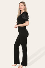 Load image into Gallery viewer, Silky Satin Puff Sleeves Ribbed Lounge Set
