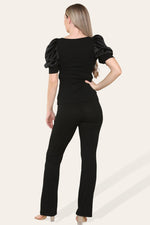 Load image into Gallery viewer, Silky Satin Puff Sleeves Ribbed Lounge Set
