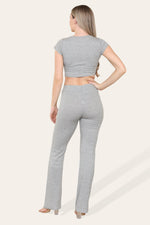 Load image into Gallery viewer, Tie Belt Front Cropped Loungewear Ribbed Trousers Set
