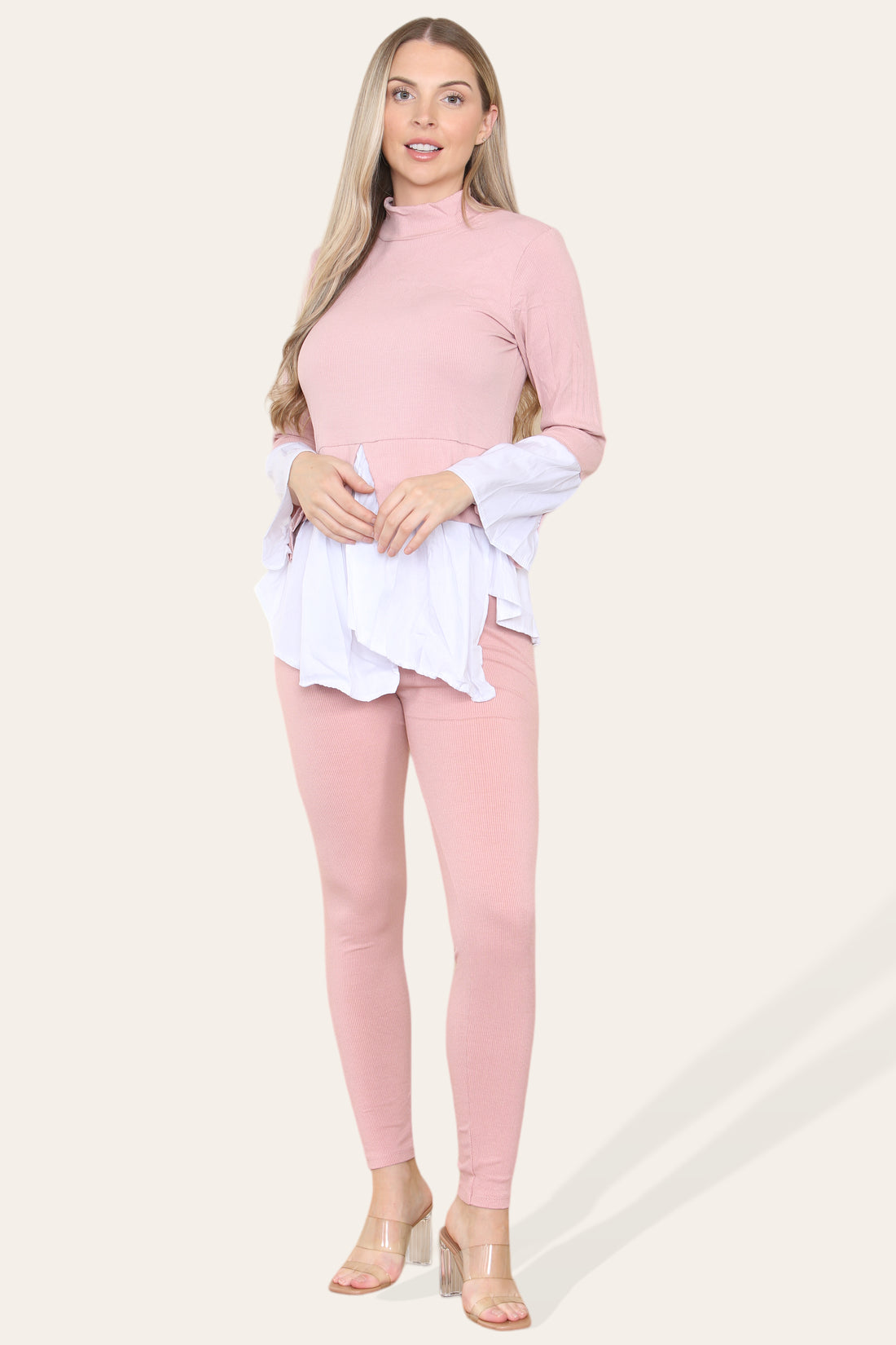 Ribbed Lounge Wear Flared Shirt & Leggings Co-Ord Set
