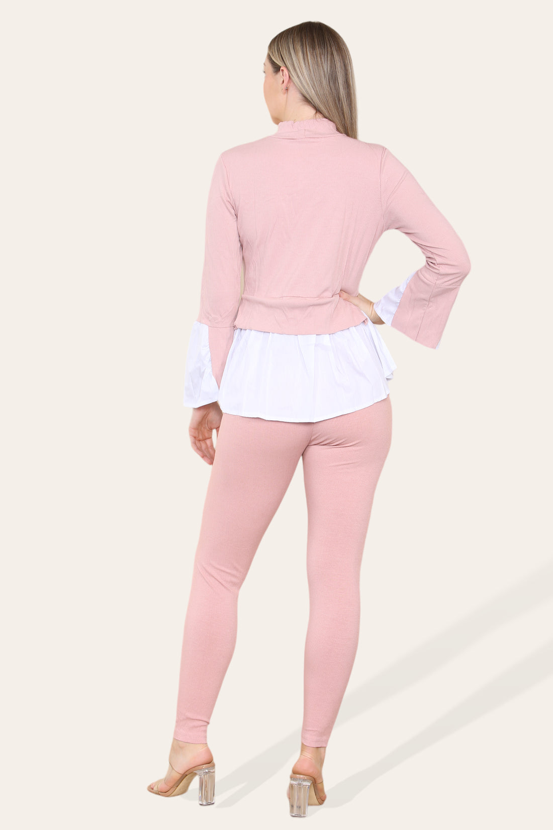 Ribbed Lounge Wear Flared Shirt & Leggings Co-Ord Set