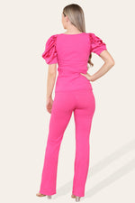 Load image into Gallery viewer, Silky Satin Puff Sleeves Ribbed Lounge Set
