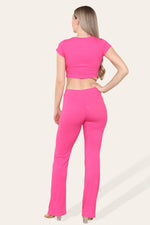 Load image into Gallery viewer, Tie Belt Front Cropped Loungewear Ribbed Trousers Set
