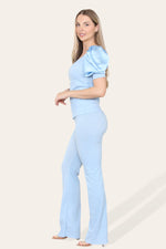 Load image into Gallery viewer, Silky Satin Puff Sleeves Ribbed Lounge Set
