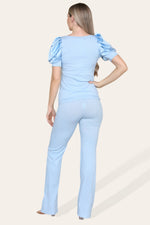 Load image into Gallery viewer, Silky Satin Puff Sleeves Ribbed Lounge Set
