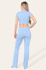 Load image into Gallery viewer, Tie Belt Front Cropped Loungewear Ribbed Trousers Set
