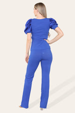 Load image into Gallery viewer, Silky Satin Puff Sleeves Ribbed Lounge Set
