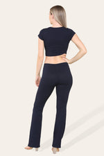 Load image into Gallery viewer, Tie Belt Front Cropped Loungewear Ribbed Trousers Set
